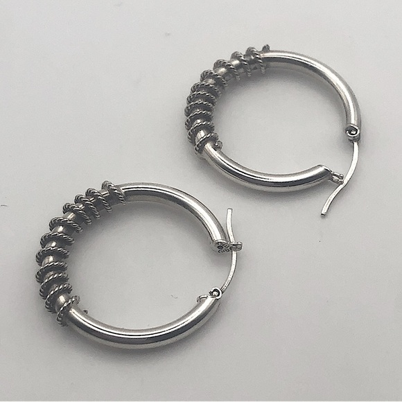 VTG Sterling Silver Rope / Cable Twist Hoop Earrings 925 Italy Approx 1.2” - Picture 1 of 5